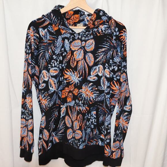 Lildy Sz Large Jacket Hood Blue Floral Soft Knit Front Pocket Long Sleeve - Picture 11 of 13